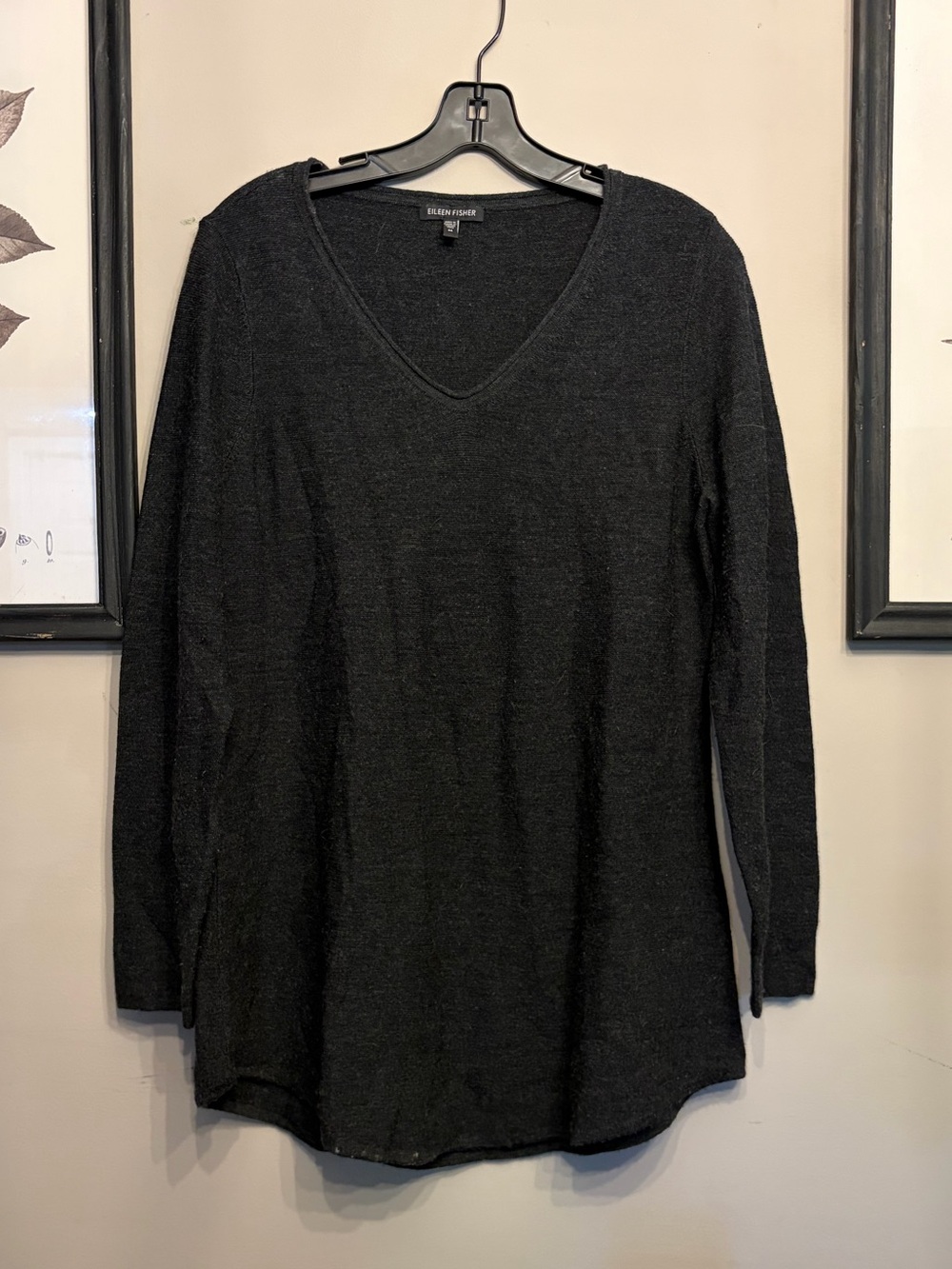 Eileen Fisher 100% Merino Wool Gray V-Neck Sweater Size M